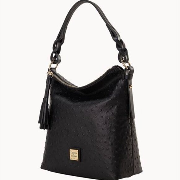 Dooney & Bourke Ostrich Randy Black Leather Shoulder Bag | Red Lining BOSTR2423 - Picture 1 of 9